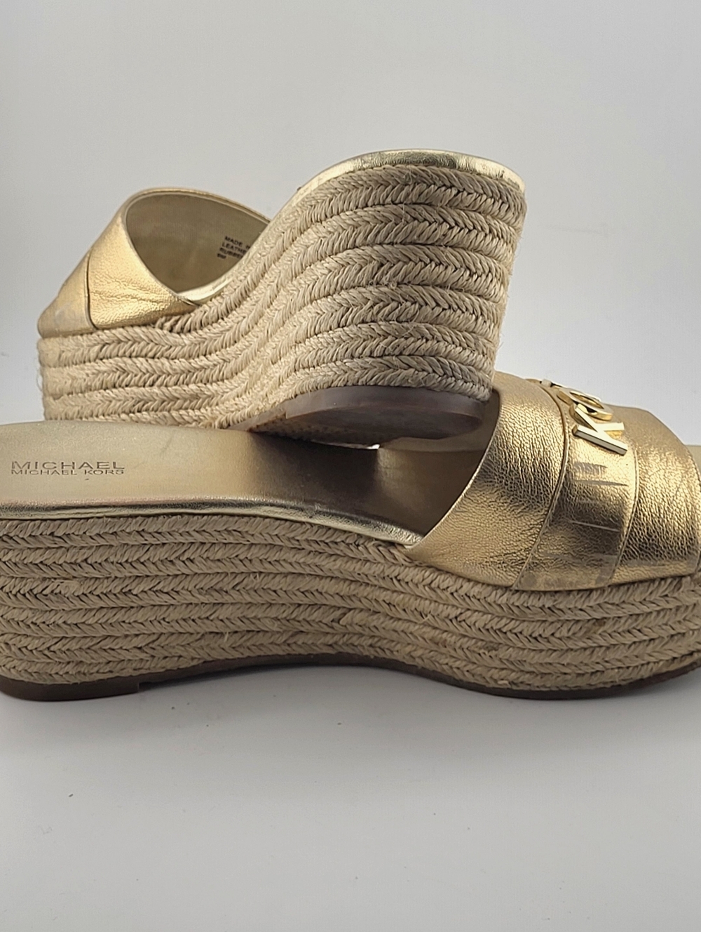 Michael Kors Metallic Gold Espadrille Platform Slide Sandals Leather Upper 9M - Picture 3 of 10
